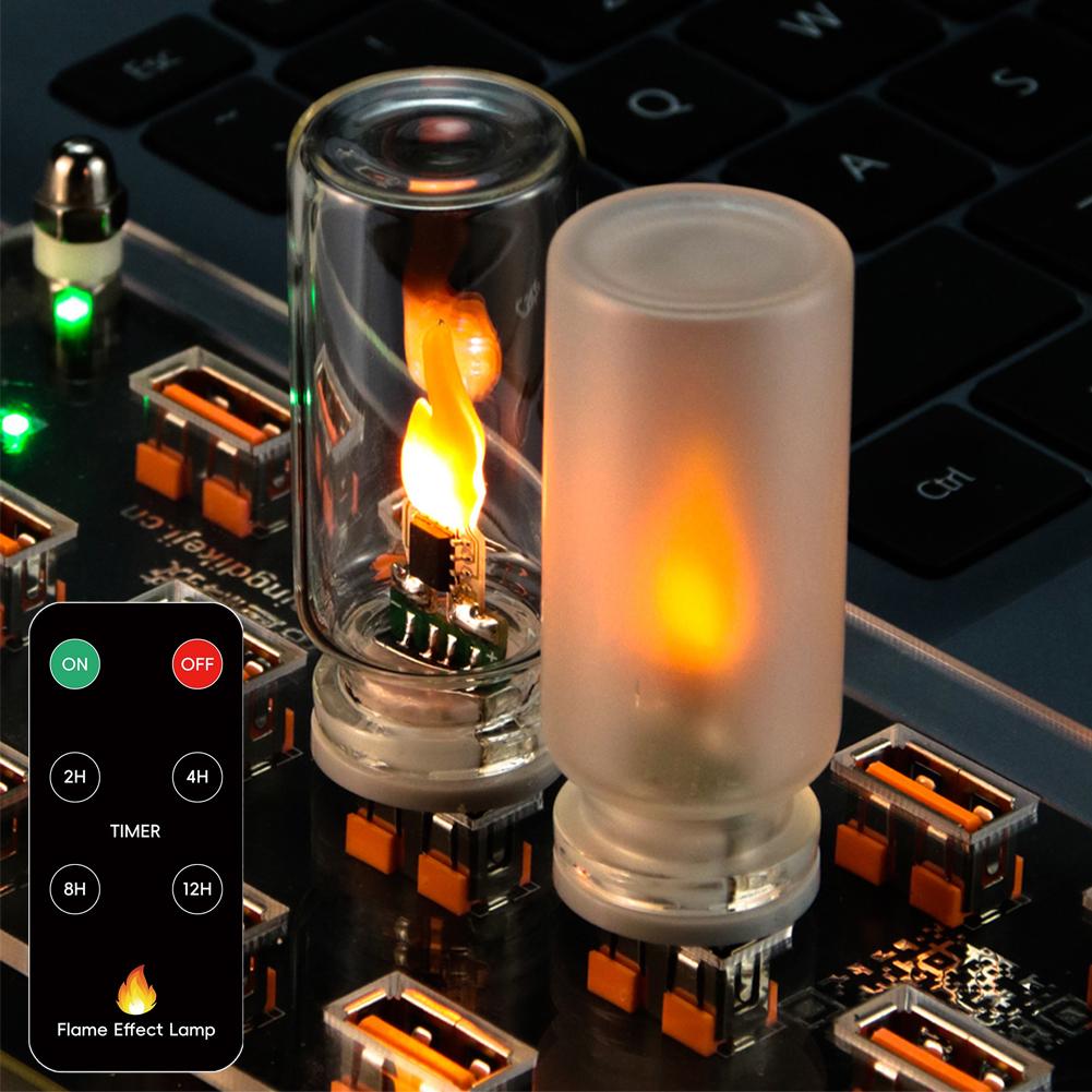 Remote Control Car USB LED Flame Type Night Light Frosted Clear Glass Flickering Candle Decorative Touch Control Mood Lighting