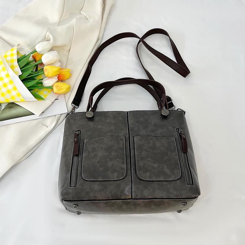 

Женская мода 2025 Ретро Большая сумка-тоут и сумка через плечо серый