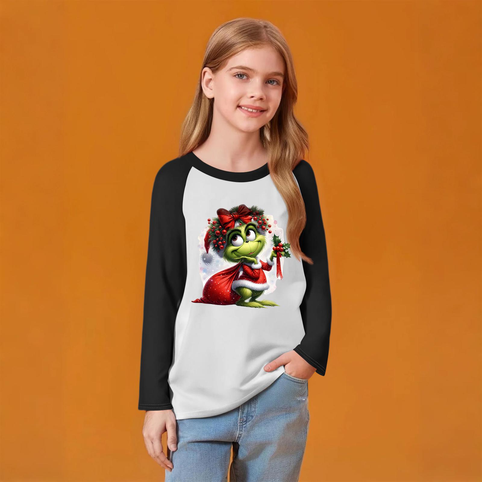 

Детский модный удобный пуловер с рождественским принтом на шее, топ с длинным рукавом 120 чёрный