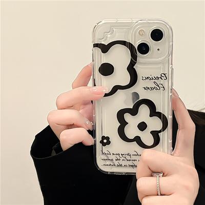 Black Flowers Quotes Air Bag Silicone Case For Iphone 13 14 12 11 Pro Max Soft Tpu Shockproof Back Phone Cover