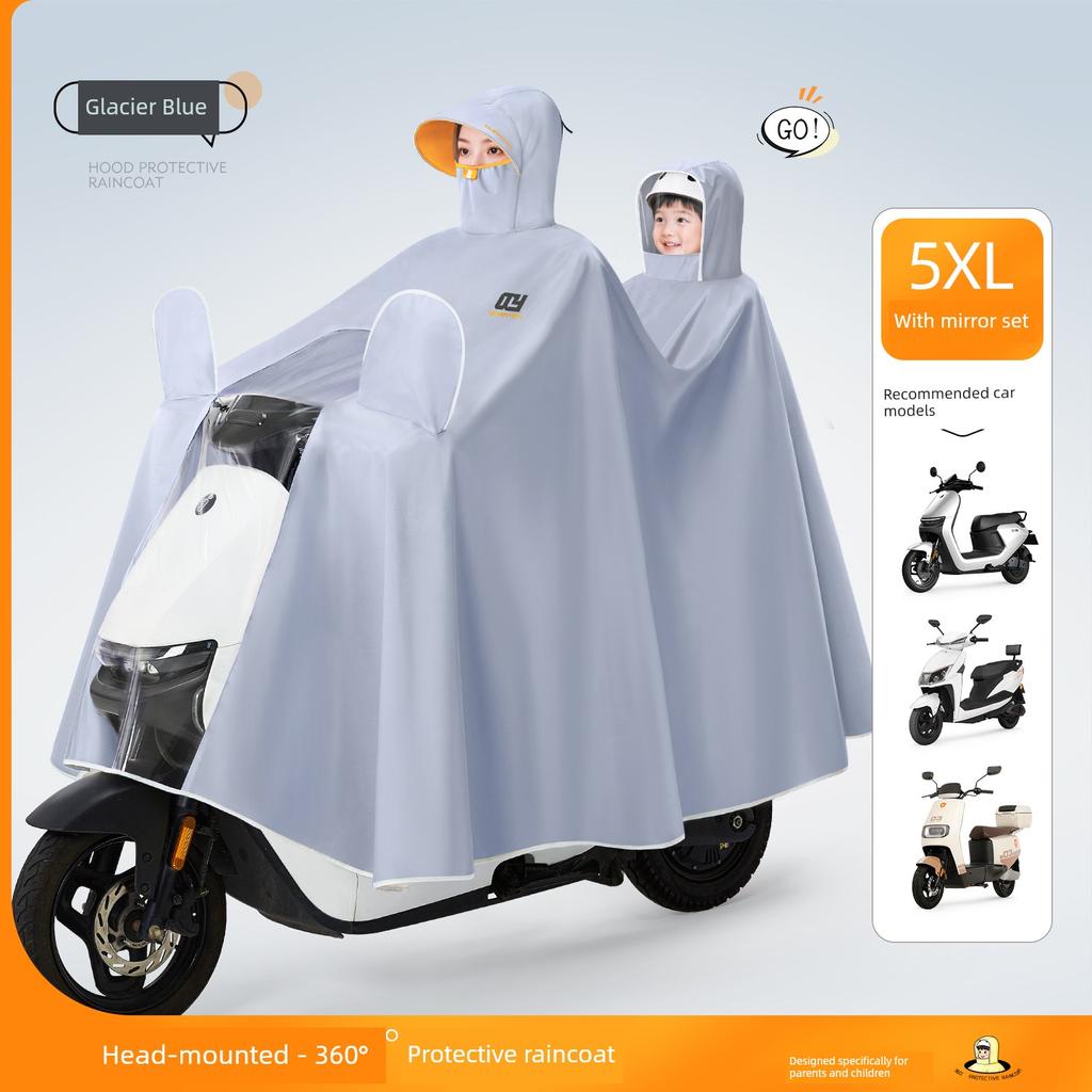 Electric Vehicle Raincoat for Two People, Suitable for Electric Scooters, Parent-Child Full-Body Protection Against Heavy Rain, Enlarged and