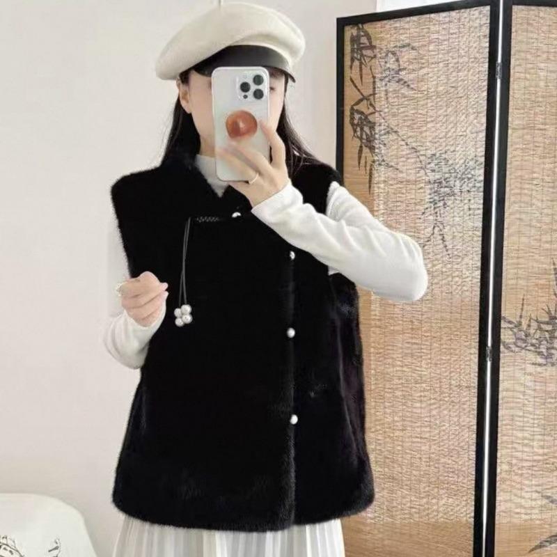 

Spring new gold mink faux mink fur fur vest jacket women s fur integrated vest pink average size 95-70 kg чорний