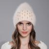 Winter Hat For Women Warm Knitted Angora Rabbit Fur Beanies Fashion With Bead Hats Female High Quality Casual luxury Cap