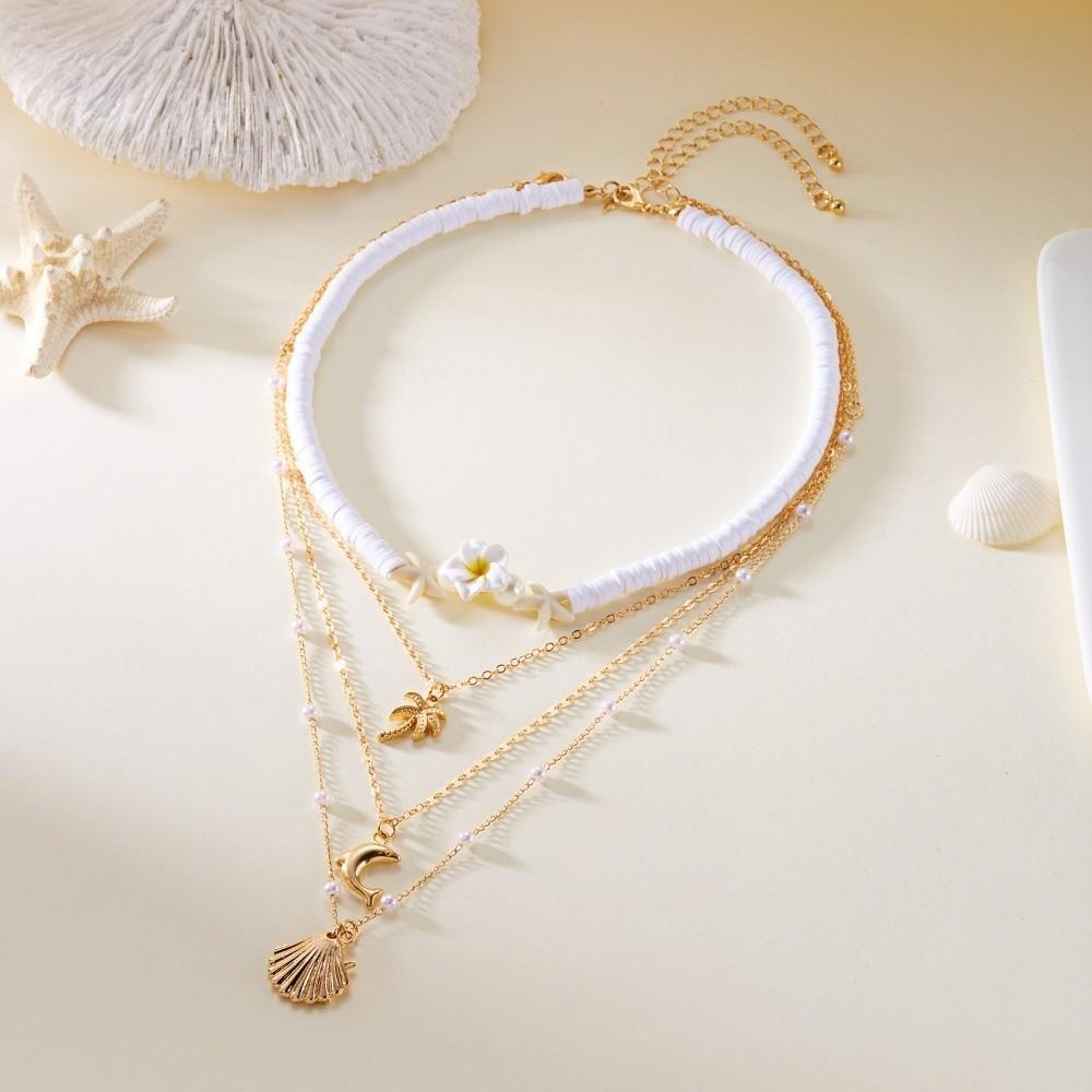 Multi-layer Boho Choker Jewelry Starfish Ocean Shell Bead Necklace Collarbone Chain  Female Fashion