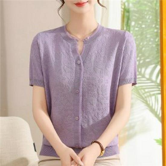 Stylish Ice Silk Short-Sleeved T-Shirt for Middle-Aged and Elderly Women