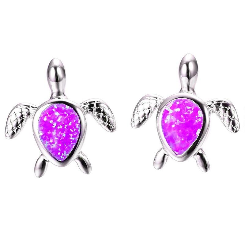 Cute Sea Turtle Stud Earrings For Women Fashion Imitation Blue Fire Opal Stud Earrings For Women Wedding Band Jewelry Gifts