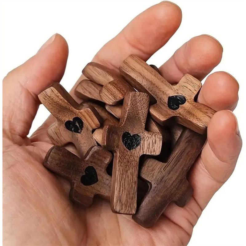 HHO-Wooden Cross Fidget Relief Relieve Anxiety Comfort For Clutching, Clinging And Praying 8PCS Cross My Heart,Encouragement Gif