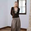 Vintage Patchwork Sequin T-shirt Long Sleeve Sexy Slim Coffee 2000s Clothes Y2k Autumn Tops Tees Female Clothing T Shirt