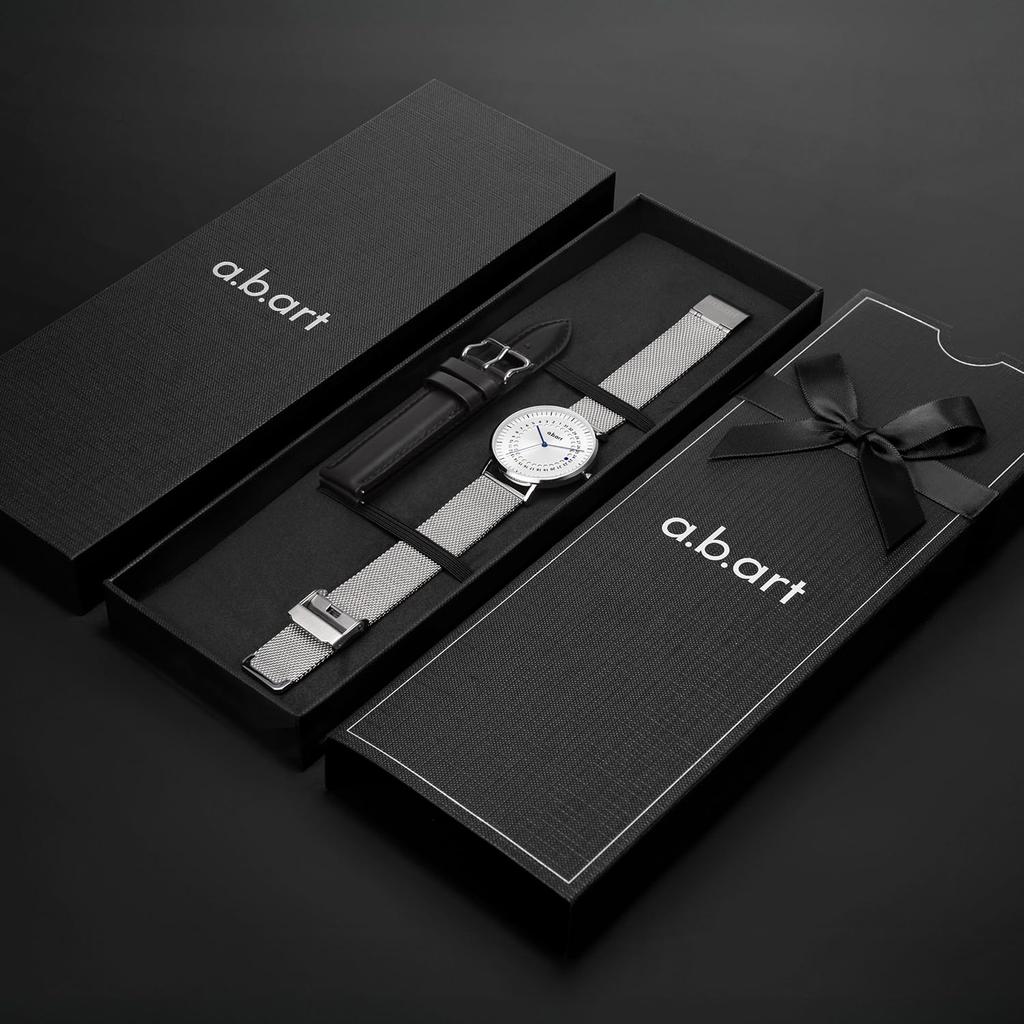 Quartz Watch with Swiss Sapphire 36mm White Silver Mesh Slim Minimalist Business Gift A.b.art Women's Parts, Crystal, Dial, Strap, Design, Waterproof,