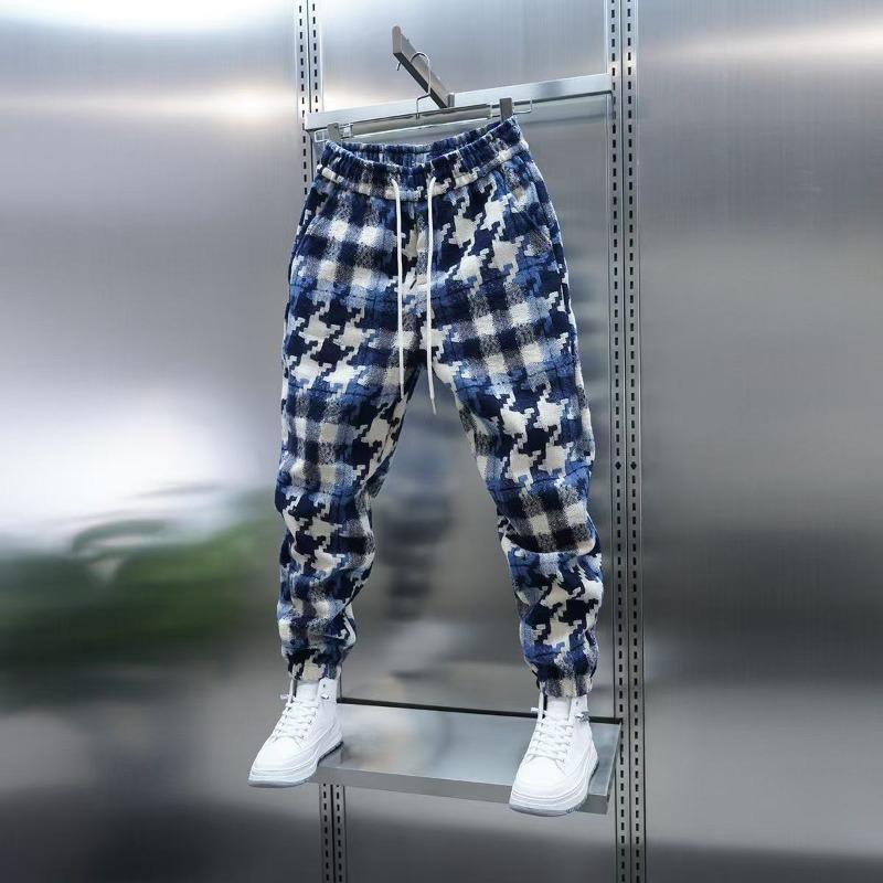 

Fashionable Blue Plaid Casual Pants for Men New Slim-fitting Pants Trendy Brand All-match Cuffed Harem Pants 4XL синій