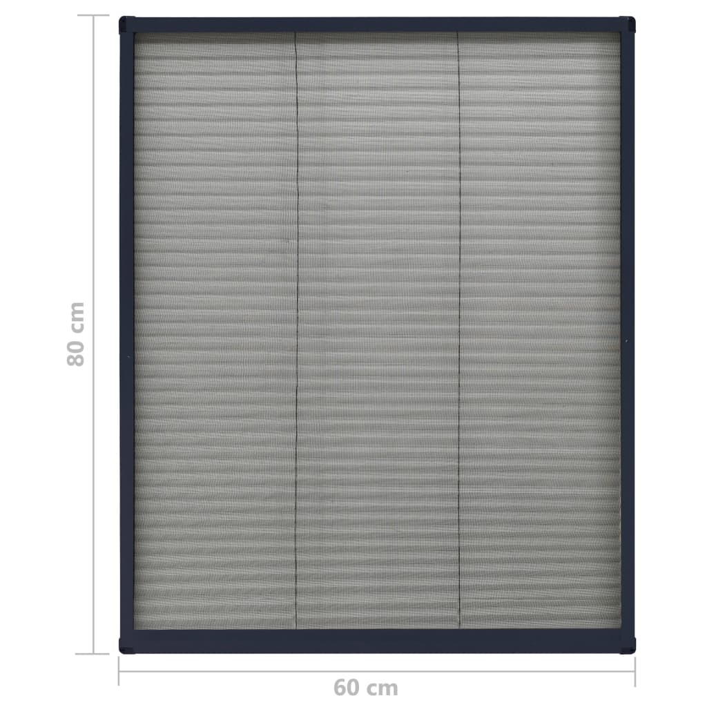 Insect Protection Pleated Blind for Windows Aluminum Frame In Anthracite Grey 60 X 80 Cm