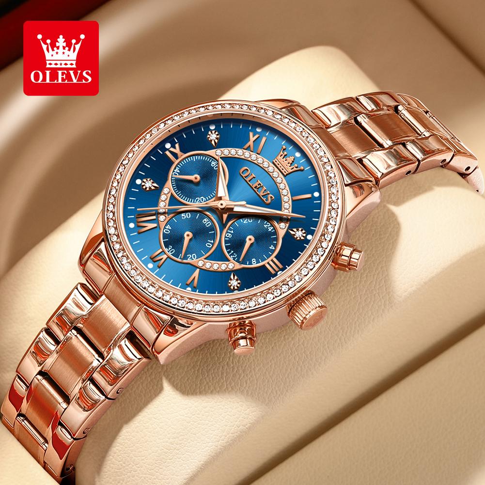 OLEVS TY715 Watches For Woman Original Quartz Wristwatch Waterproof Luminous Stainless Steel Multifunctional Ladies Watch Gift