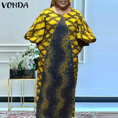 Vestido feminino plus size com decote redondo e manga comprida estampado