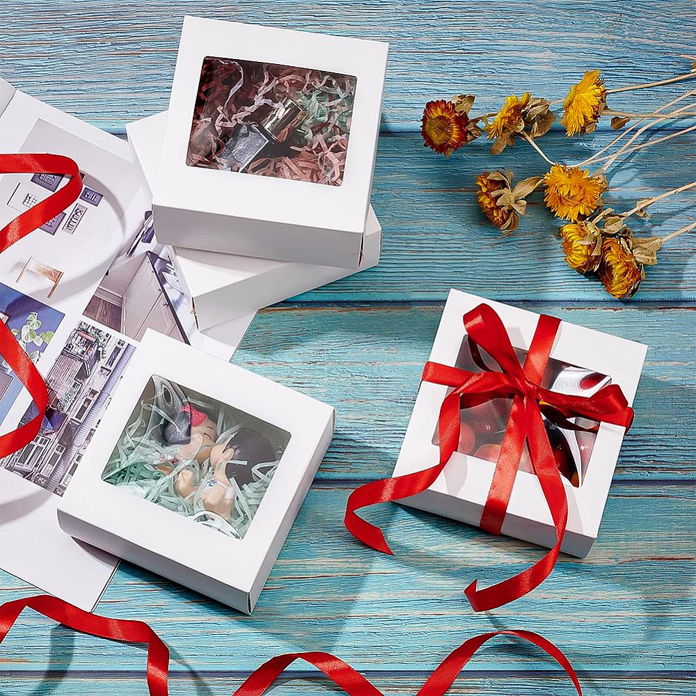 18pcs Square Foldable Creative Cardboard Box Gift Box with Window White 12x12x5.95cm