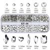 Mixed Color Flat Back Rhinestone Nail Art Kit with 12 Grids - Heart, Water Drop, and Rhombus Shapes.