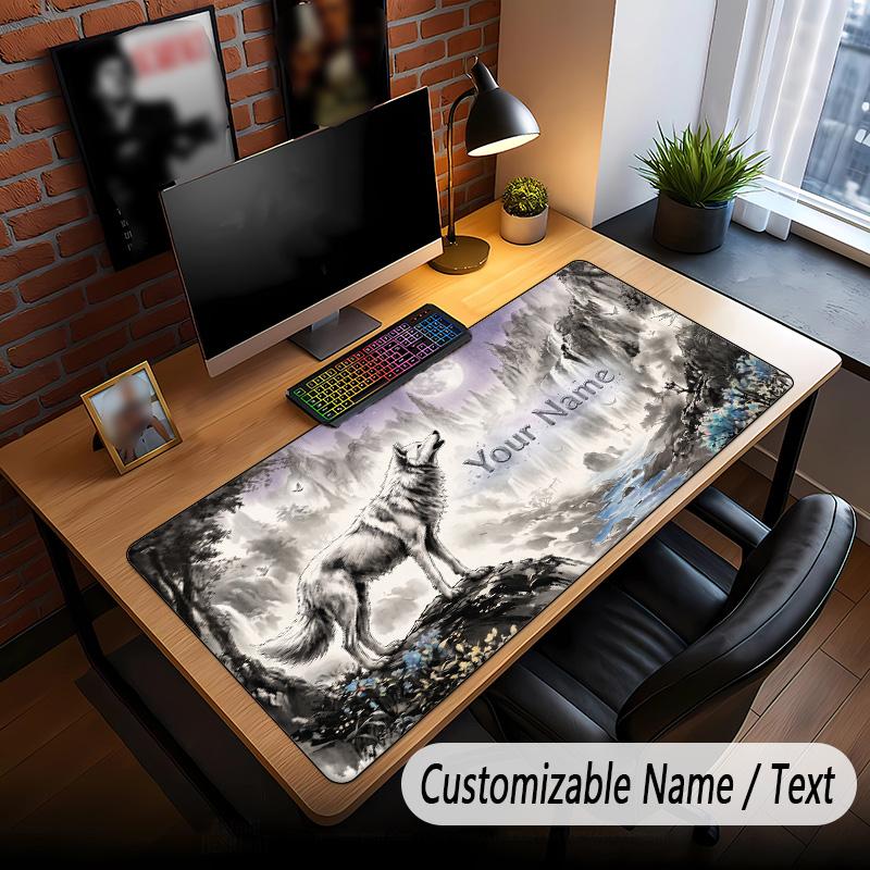 Wolf Theme Custom Mouse Pad Personalized With Name Text Customized Desk Mat For Office Home Decor