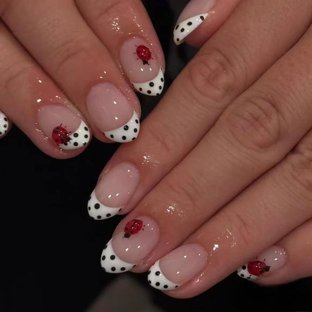 24Pcs Simple Almond Press On Nails Fresh Colorful Flower Design Short Full Cover Fake Nail Tips