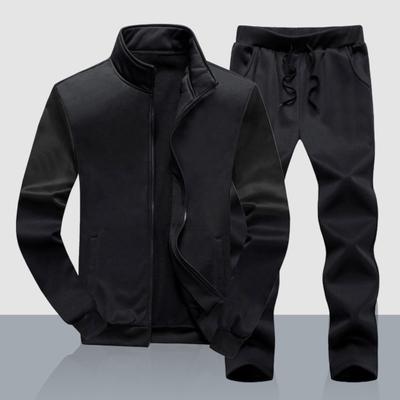 1 Set Men Jacket Pants Solid Color Streetwear Skin-touch Popular Ribbed Cuff Sweatshirt Lace-up Sweatpants for Working