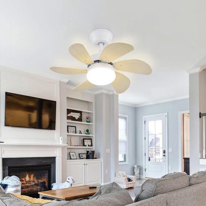 Ventilateur de plafond silencieux NETTLIFE – 6 pales, Douille E27, Beige, 75 cm, télécommande minuterie, 20 dB, chambre/salon