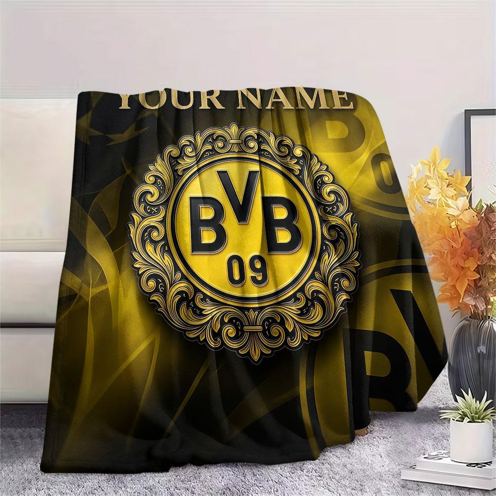 Custom Name,Borussia Dortmund Printed Flannel Blanket, Soft Throw for Bedroom Sofa, Washable, Christmas Present, Great Gift.