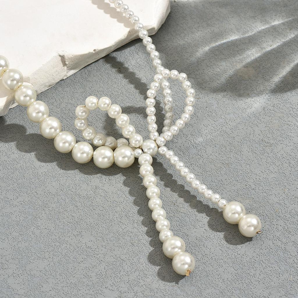 Collana girocollo con ciondolo fiocco perla bianca romantico, gradiente di dimensioni, nappa di perle sintetiche, gioielli per donna, da indossare per feste e matrimoni