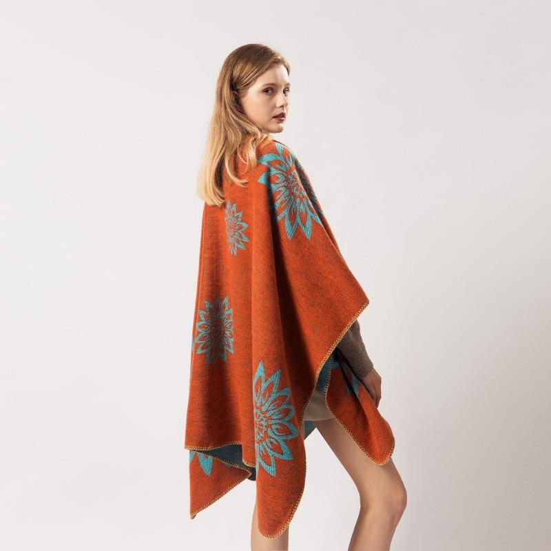Women's Autumn and Winter Extended Fashion Scarf Shawl Dual-purpose Travel Warmth Double-sided Imitation Cashmere Flower Cape