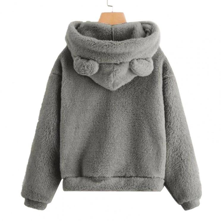 Cute Rabbit Ear Hood Winter Women Hoodies Warm Plush Sweatshirt Long Sleeve Casual Tops Autumn Winter