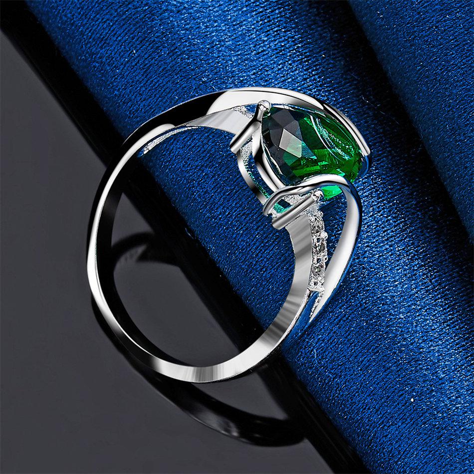 1 Piece of 925 Sterling Silver 7-10 Exquisite Green Zircon Ring, Women's Wedding Accessories Jewelry Gift