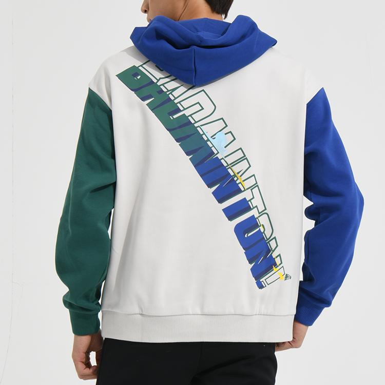 Li Ning Badminton Series Three-Color Spliced Letter Print Thick Sports Hoodie Long Sleeve Men Hoodies Glacier-Gray AWDSD49-1