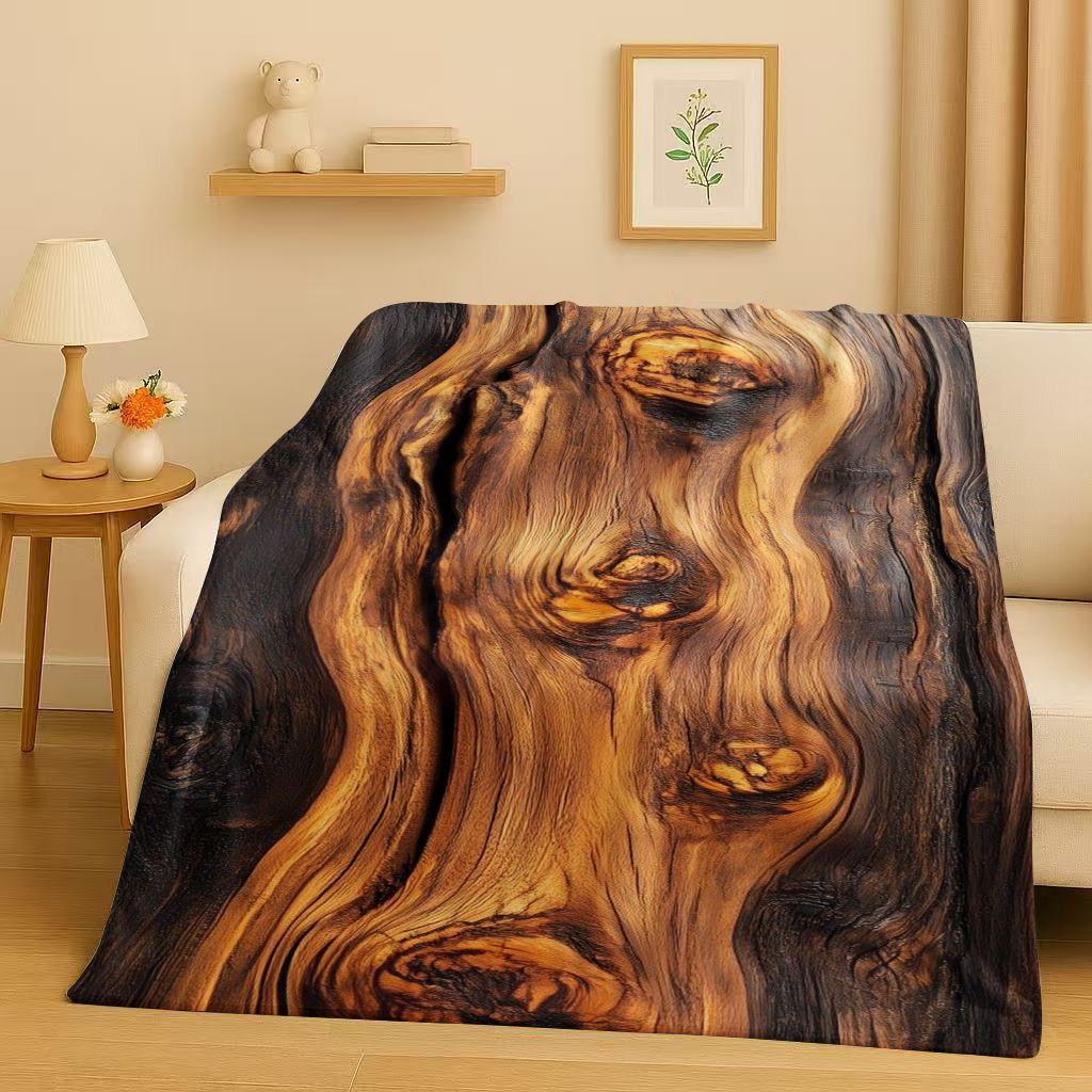 HD Retro Wood Grain Tree Growth Ring Brown Gray Flannel Blanket,Ultra Soft Plush Throw for Home Bedroom Bed Sofa Cover Gift Kid