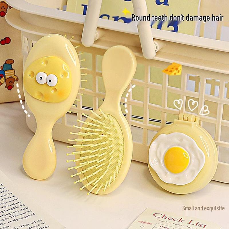 Compact Cute Air Cushion Comb & Mirror for Portable Head Massage