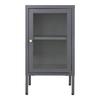 Small Sideboard with 1 Door, 38x35x70 Cm, In Glass and Gray Metal