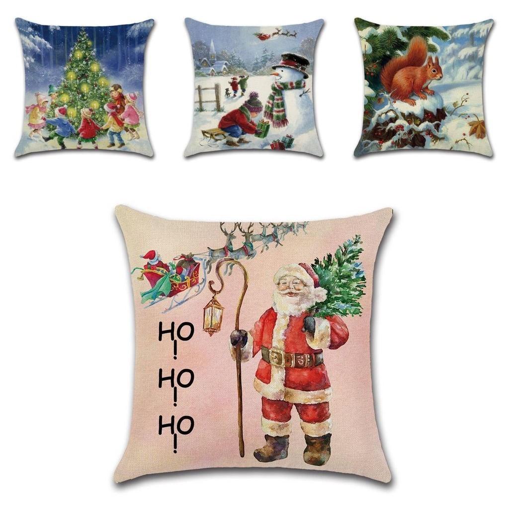 Festive Christmas Cushion Cover Featuring Charming Snowman And Santa Claus Design For Cozy Home Decor