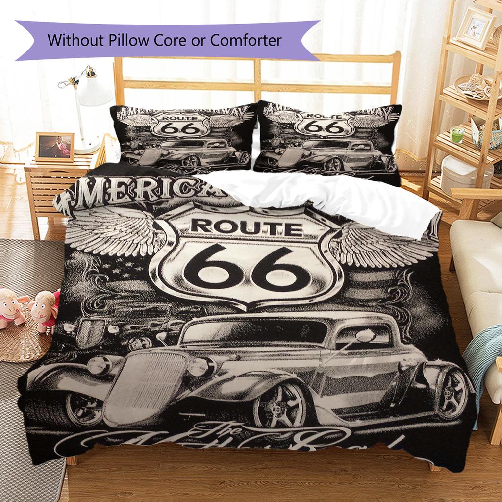Set Copripiumino Trapuntato con Motivo Route 66 Federa Decorazione per la Casa Regalo di Compleanno (1 * copripiumino + 2 * federa, senza nucleo)