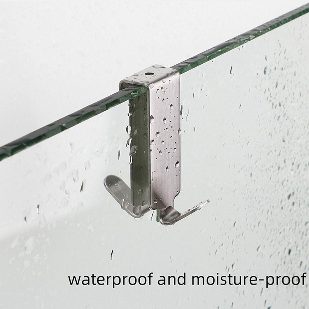 Silver Stainless Steel Double Side Hooks Punch Free Bathrobe Hanger Shower Door Hook  Bathroom