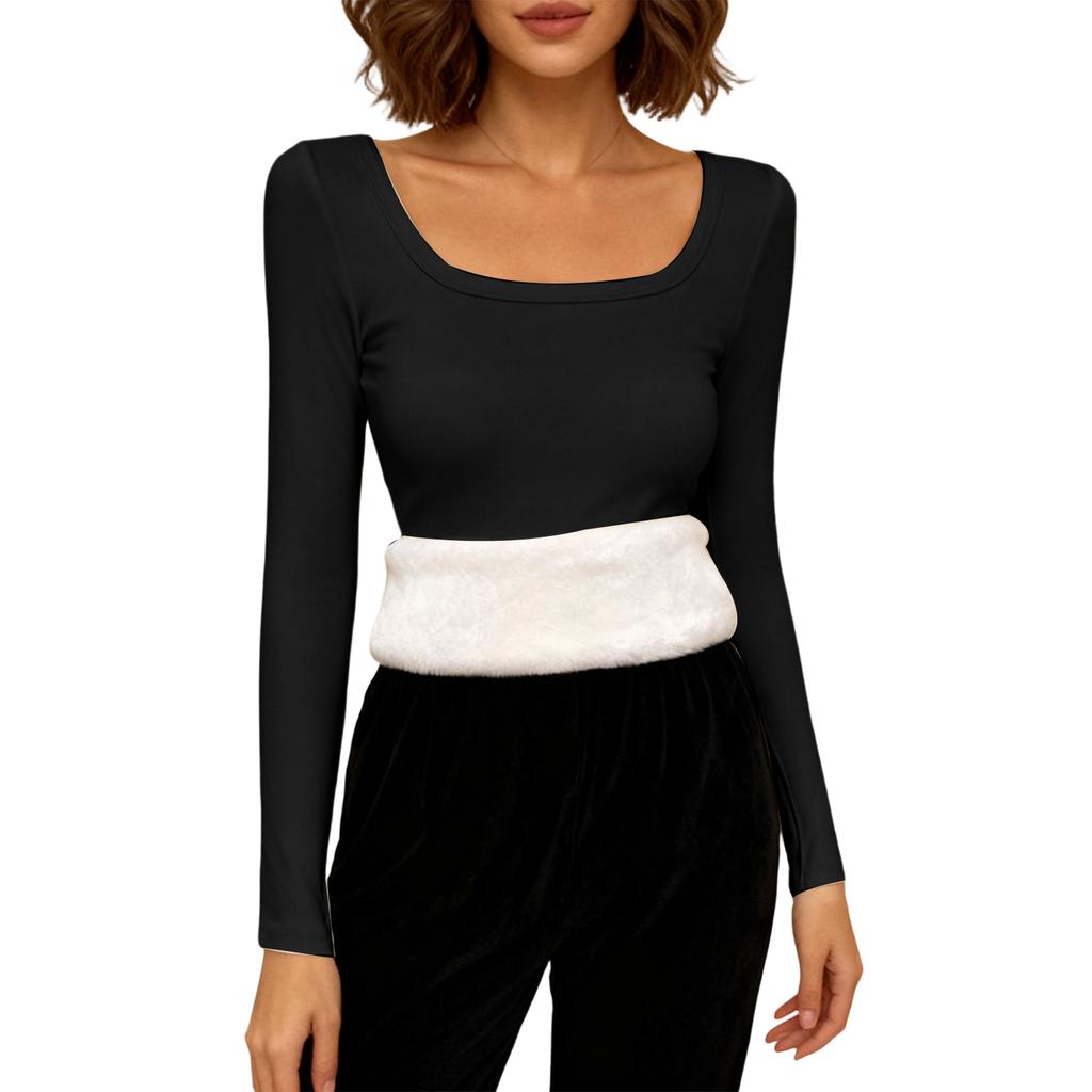 Women's Fashionable And Casual Solid Color Long Sleeve Fleece Lined Base Layer Top