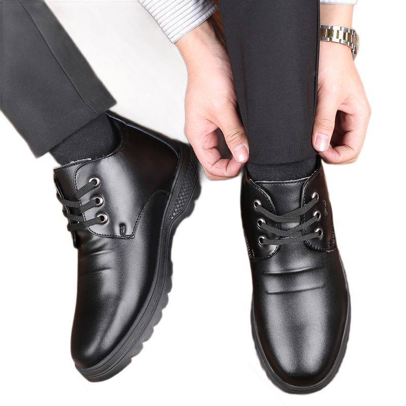 Leather Shoes Men's Shoes Autumn and Winter Velvet Thermal Cotton Shoes Men's Casual Shoes Soft-soled Shoes