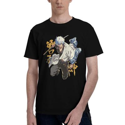 Klassisches Gintoki Herren T-Shirt Gintama Tolles T-Shirt Kurzarm Rundhals Reine Baumwolle Geschenkidee Kleidung T-Shirt