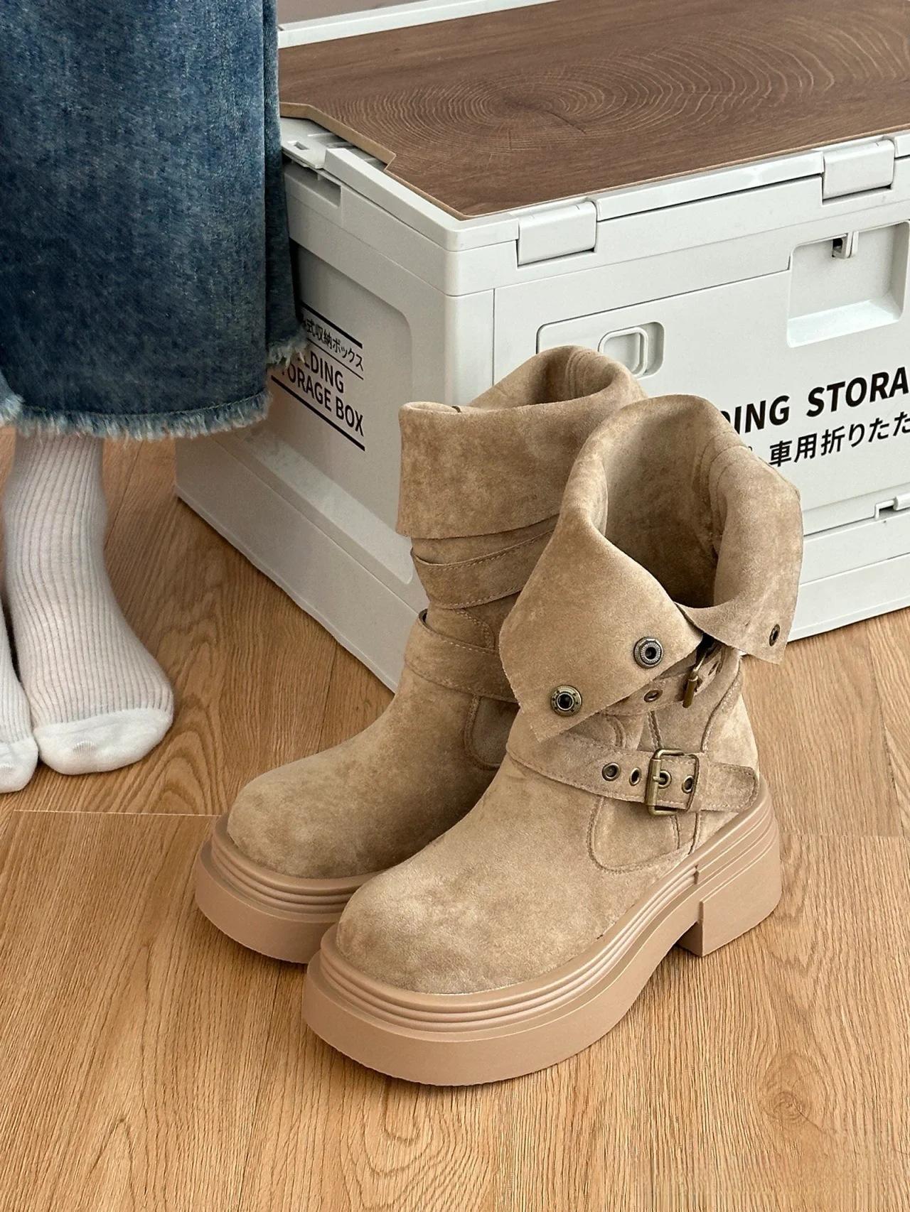 

Жіночі черевики британського стилю на товстій підошві 2026 новий осінньо-зимовий короткий черевик ретро стрункий і додає зросту середньої посадки boo 43