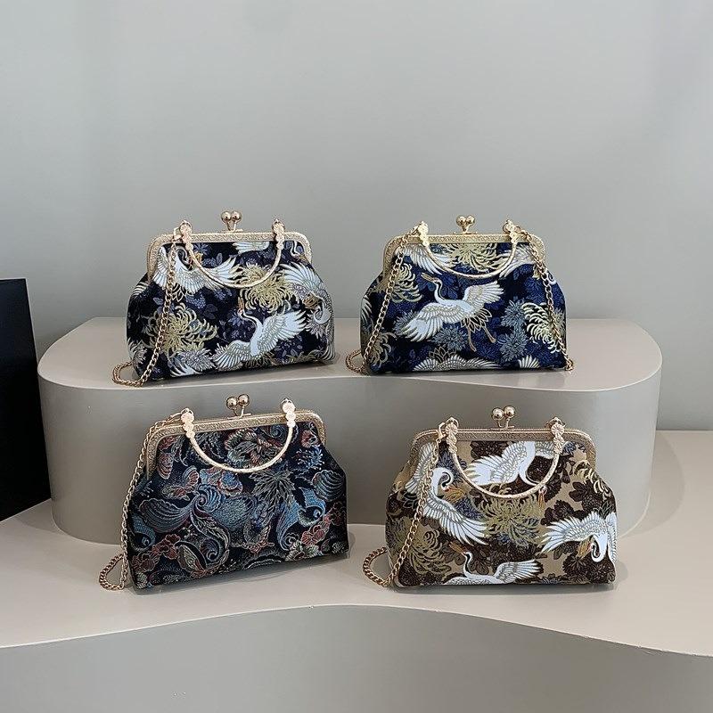 Nová střední taška přes rameno s diagonálním popruhem, taška s výšivkou, elegantní retro dámská taška do ruky