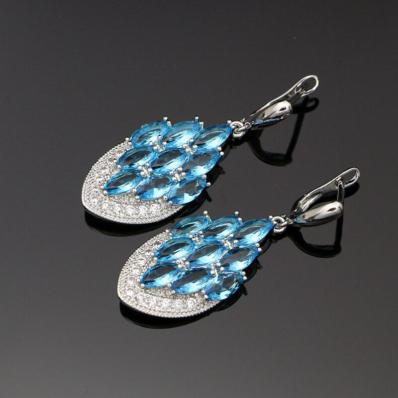 

Висячие длинные серьги с кубическим цирконием в форме якоря, красные, фиолетовые кристаллы для женщин, модные украшения небесно-голубой