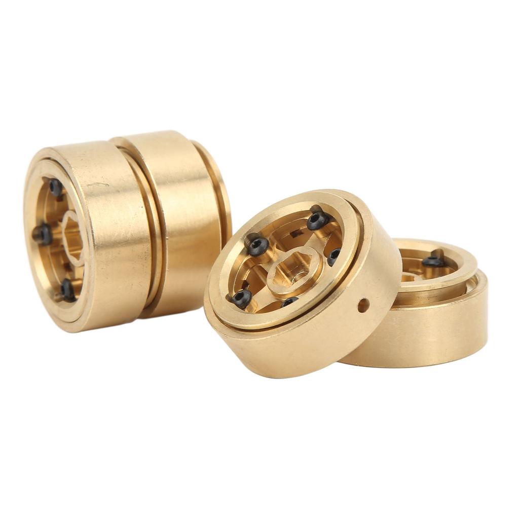 4Pcs RC Beadlock Wheel Rim Hubs Adhesive Free Brass RC Car Upgrade Parts for FMS FCX24 1 18 1 24 Climbing Car Gold