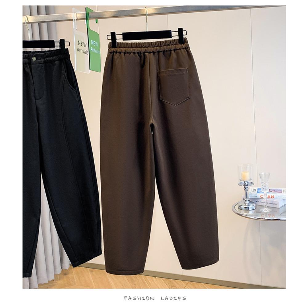 DIMANAF 2025 Autumn Winter Women Plus Size Pants Casual Lady Long Pants Thick Flocking Oversized Loose Bottoms