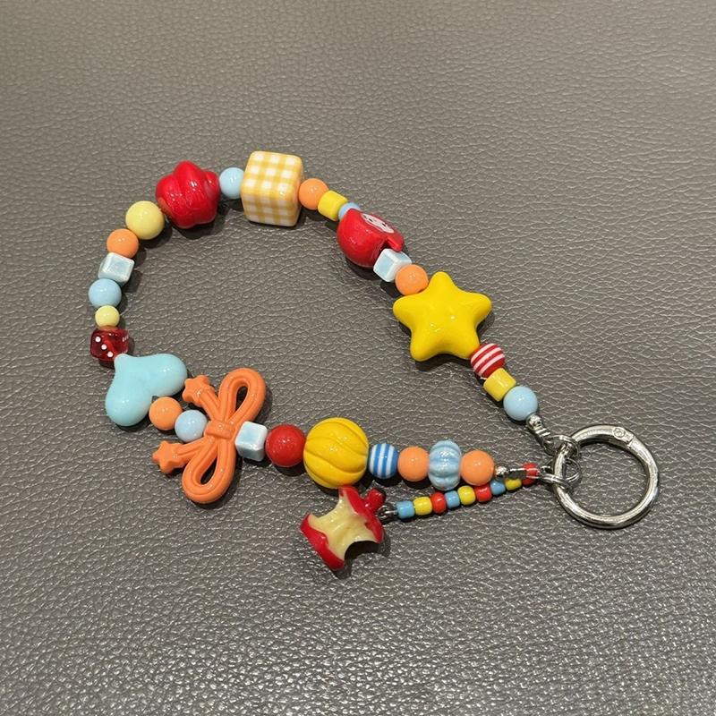 Handmade Dopamine Apple Core Ins Color Ornaments Handmade Cute Beaded Mobile Phone Chain Ccd Lanyard Camera Pendant