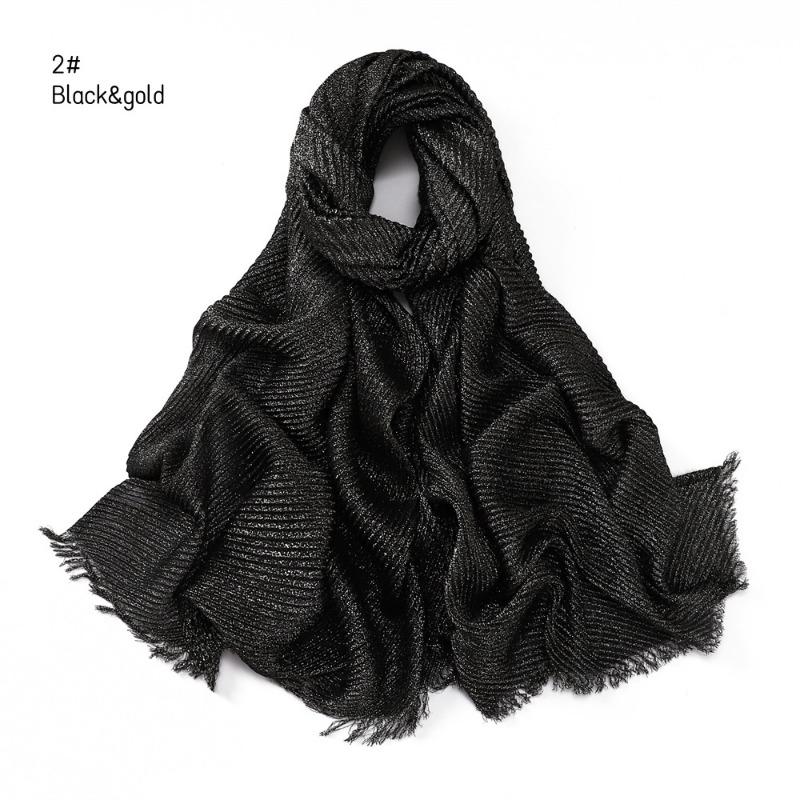 Spring New Solid Color Silver Silk Wrinkled Polyester Scarf Women's, Monochrome Two-ended Short Beard Headscarf Shawl