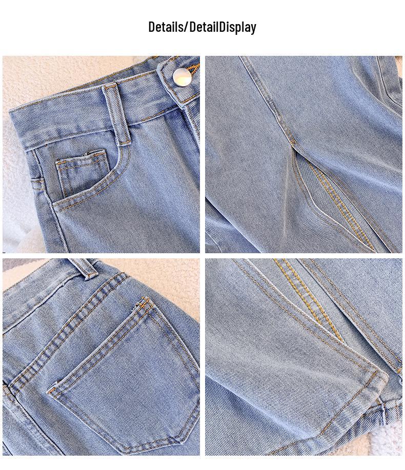 2024 Summer High-Waist Retro Denim Midi Skirt with Slit