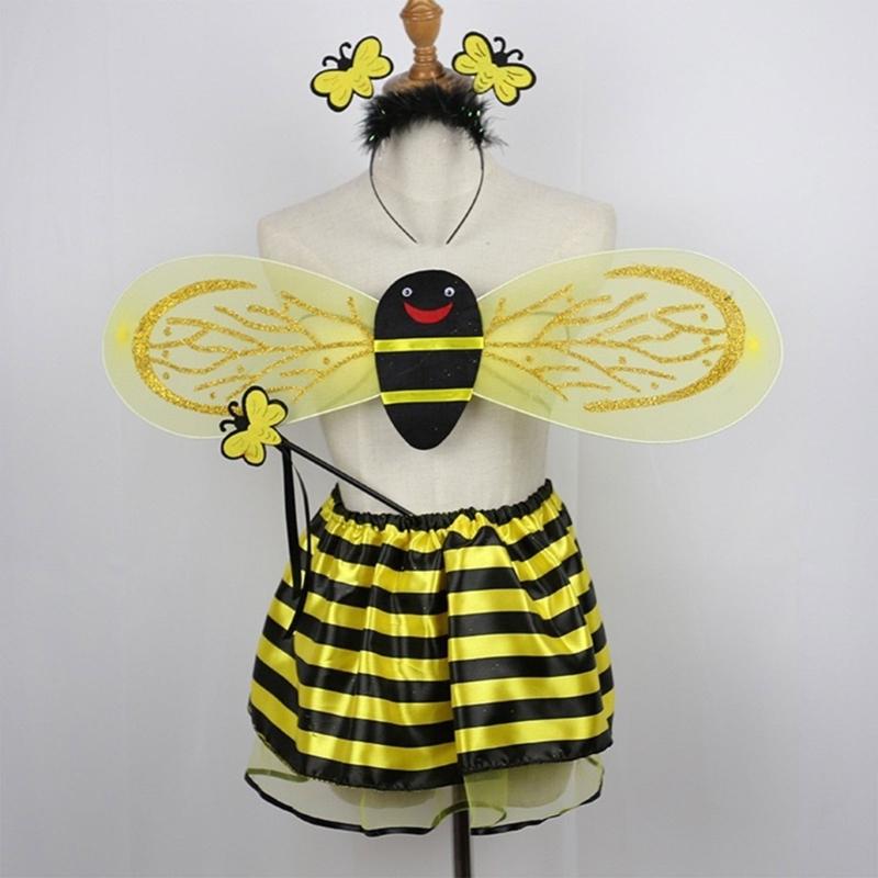 4Pieces Bees Costume for Adult Women Honeybee Costume Set Halloween Cosplay Costume Fun Pretend Play Accessories