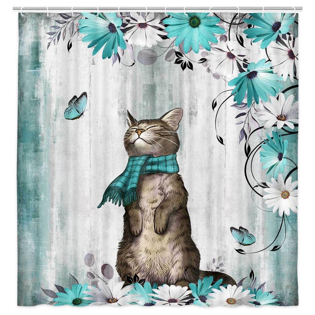 Duschvorhang Katze Lustiges Muster Badezimmervorhang Polyester Trennvorhang Wasserdicht und Schimmelresistent Heimdekoration