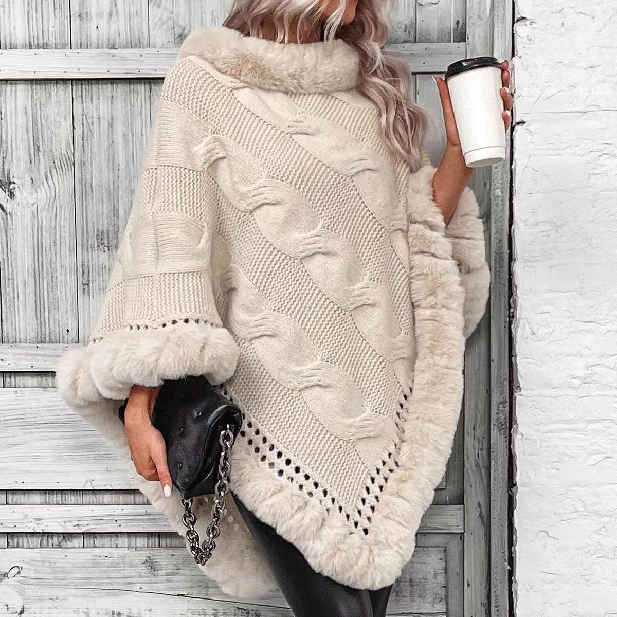 Новый искусственный мех кролика однотонный пуловер накидка свитер женский шаль пуловер вязаный свитер One Size