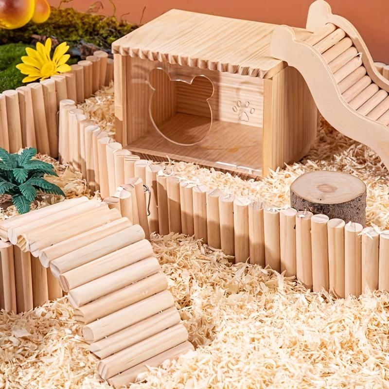 1pc Wooden Hamster Ladder Bridge - Flexible Pet Climbing Suspension for Small Animals, Durable Natural Wood Design, Ideal for Cage Enrichment